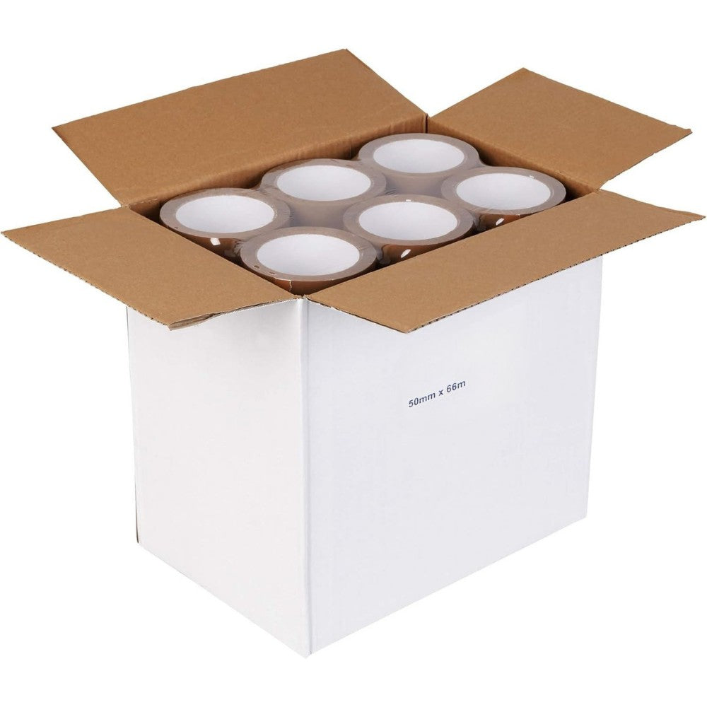 Set 36 Role Banda Adeziva Low Noise pentru Ambalare Colete, Adeziv Acrilic Silentios, Material BOPP 28 Microni, 50 mm x 66 m, Maro