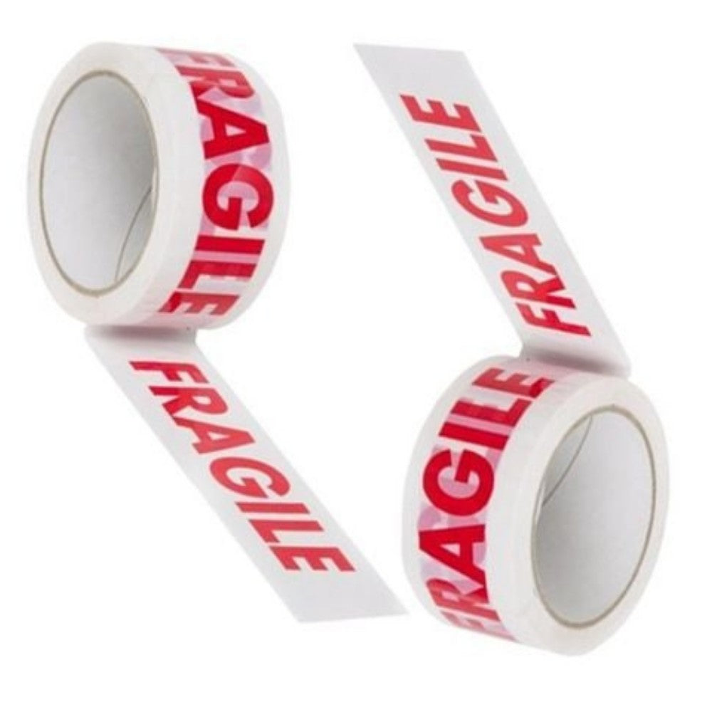 Banda Adeziva Fragile, Set 36 Role, Low Noise Silentioasa pentru Sigilare Colete Sensibile, Adeziv Acrilic, 50mm x 66m, Transparent cu Scris Rosu