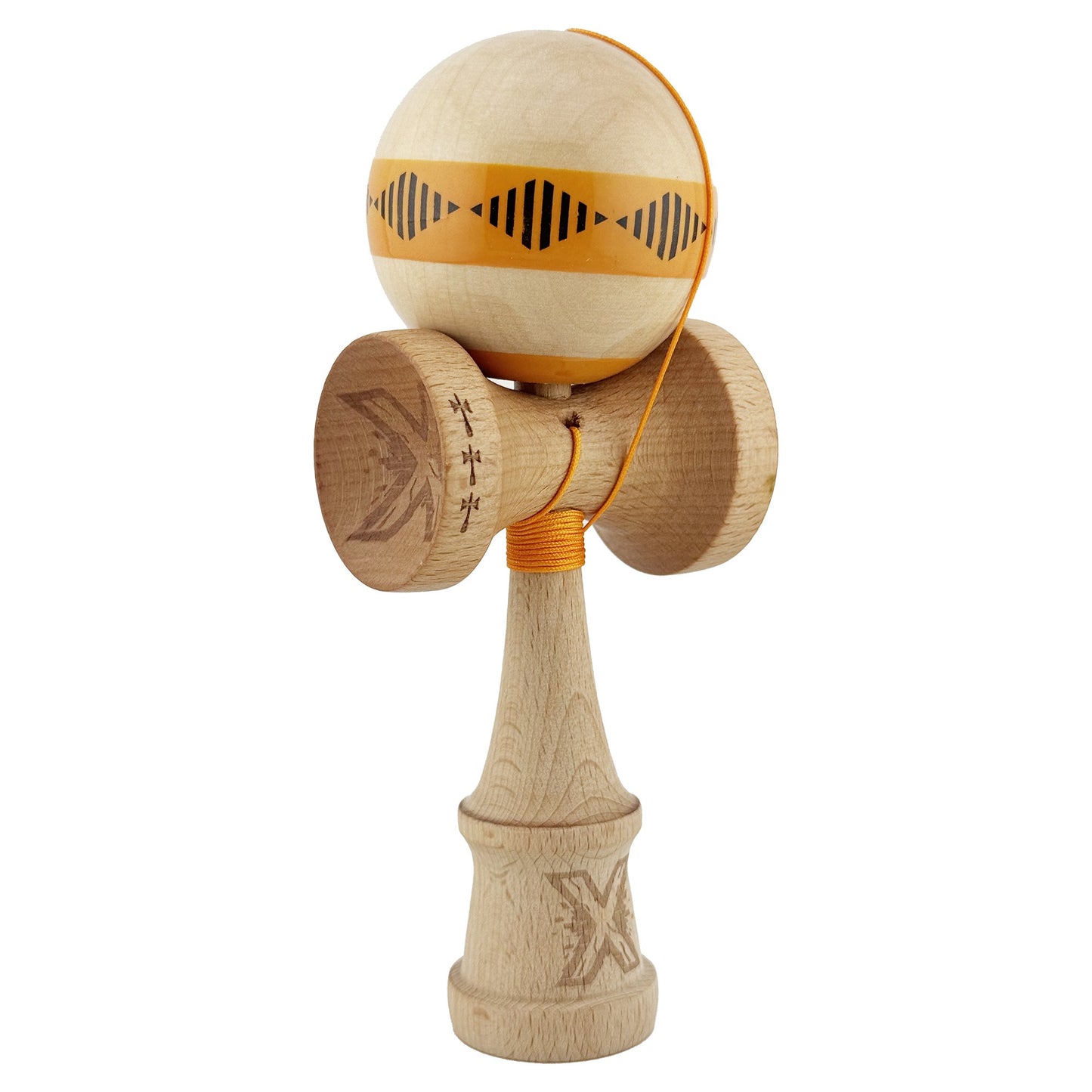 Kendama X Vibes Originala, Model Frequency Portocaliu / Maro, Profesionala, Cupe Mari, Super Sticky, Rulment, Ata 55cm