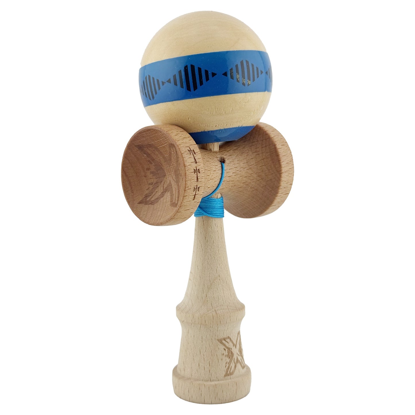 Kendama X Vibes Originala, Model Frequency Albastru / Maro, Profesionala, Cupe Mari, Super Sticky, Rulment, Ata 55cm