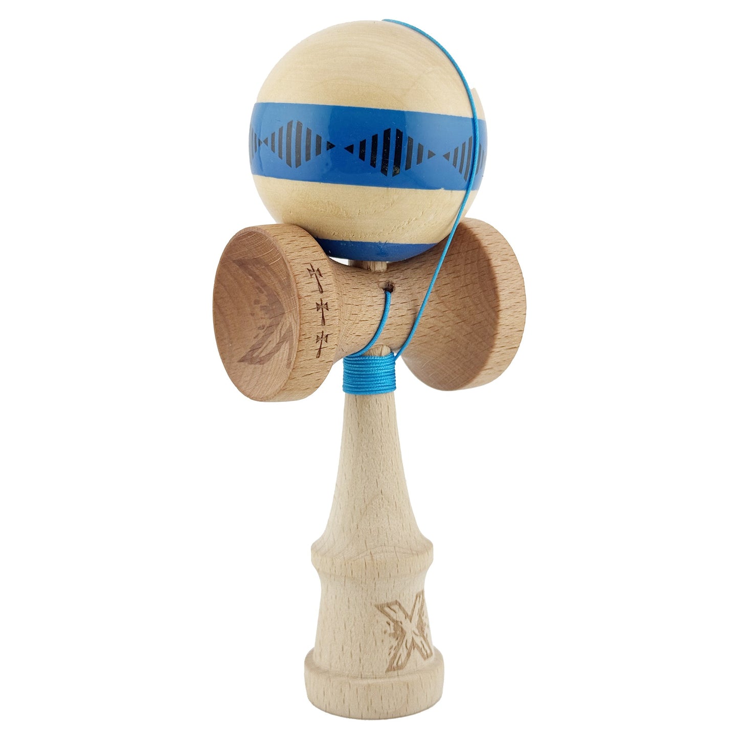 Kendama X Vibes Originala, Model Frequency Albastru / Maro, Profesionala, Cupe Mari, Super Sticky, Rulment, Ata 55cm