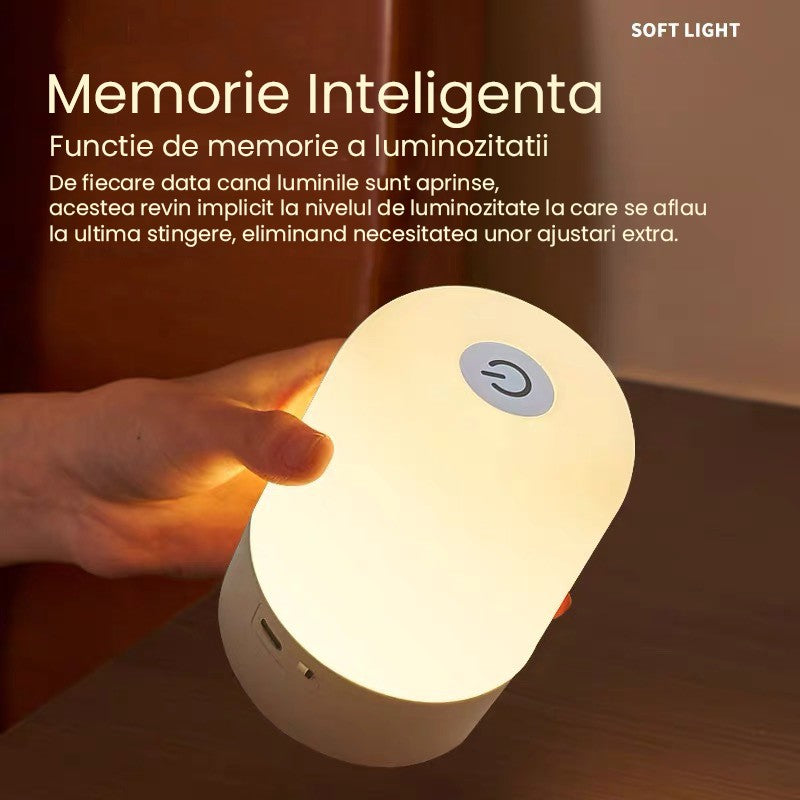 Lampa LED Reincarcabila cu Control Tactil, Lumina de Noapte pentru Copii si Dormitor, 16 Culori RGB si 3 Niveluri de Alb, Baza Magnetica, Acumulator 4500 mAh, Port USB-C, 11 x 8 x 8 cm, Alb