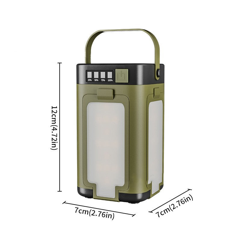 Lampa de Camping LED, Felinar Reincarcabil Solar si USB Type-C, Lanterna Integrata cu 4 Laturi Pliabile, Functie Power Bank, Impermeabila IPX4, 12.5 x 7 x 7 cm, Verde