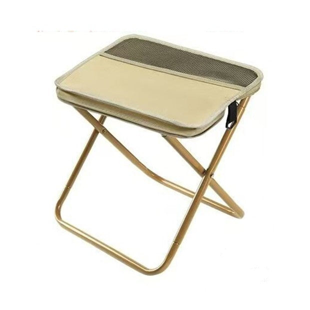Scaun Taburet Pliabil pentru Camping si Pescuit, Portabil si Compact, Cadru Metalic si Panza Oxford, Bej, 26 x 24 x 24 cm