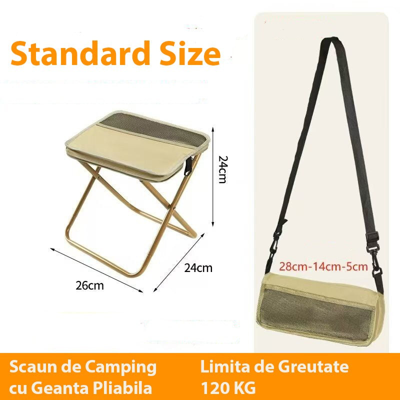 Scaun Taburet Pliabil pentru Camping si Pescuit, Portabil si Compact, Cadru Metalic si Panza Oxford, Bej, 26 x 24 x 24 cm