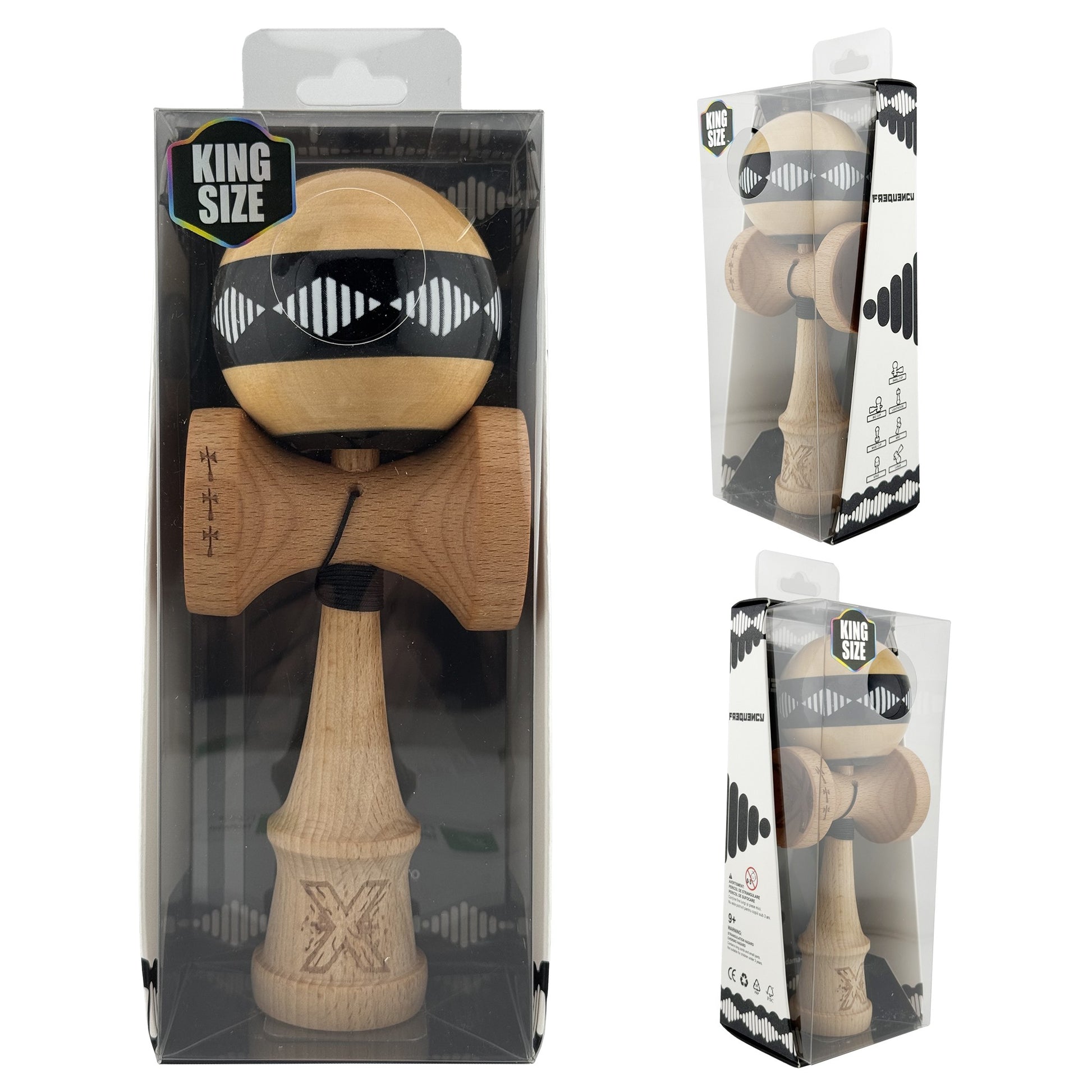 Kendama X Vibes Originala, Model Frequency Negru / Maro, Profesionala, Cupe Mari, Super Sticky, Rulment, Ata 55cm