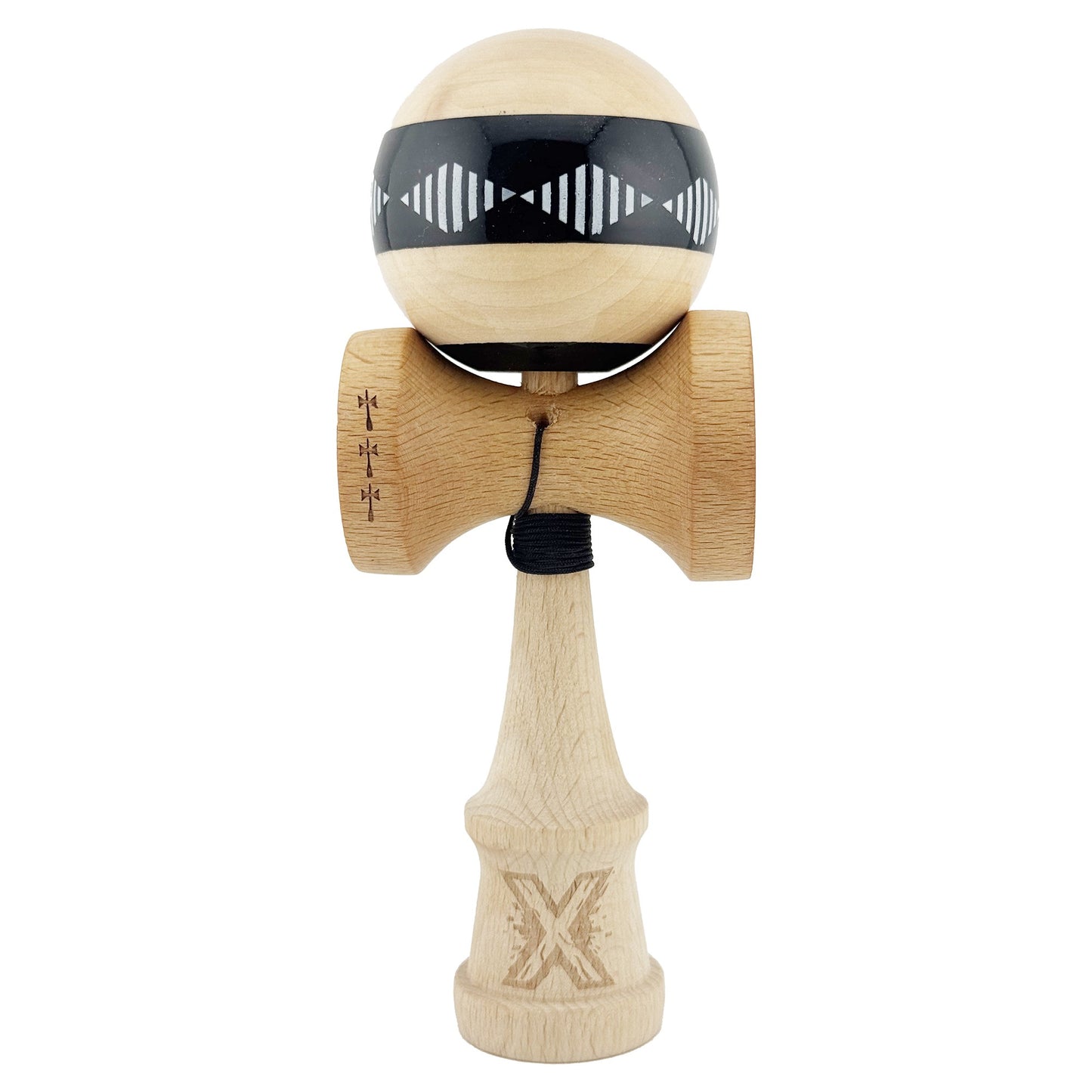 Kendama X Vibes Originala, Model Frequency Negru / Maro, Profesionala, Cupe Mari, Super Sticky, Rulment, Ata 55cm