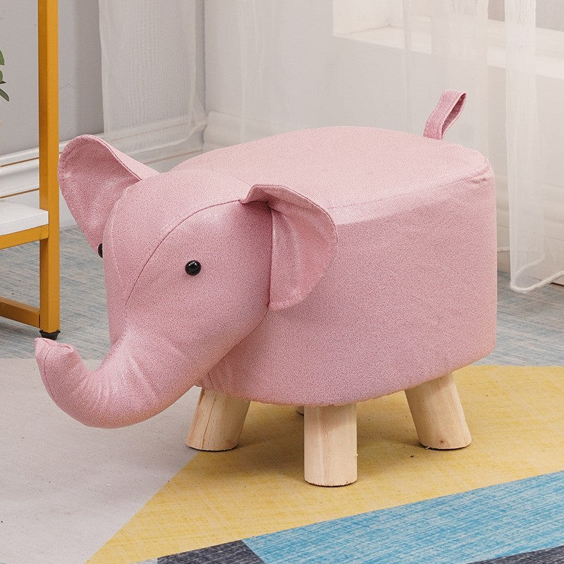 Taburet pentru Copii Model Elefant, Scaun Tip Puf din Lemn Masiv cu Tapiterie Moale, Recomandat pentru Dormitor si Camera de Joaca, Picioare Antiderapante, 30 x 25 x 25 cm, Roz