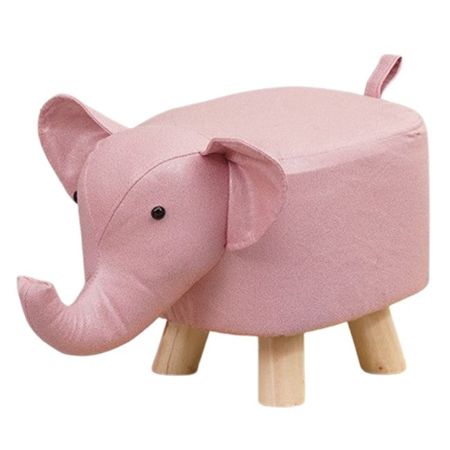 Taburet pentru Copii Model Elefant, Scaun Tip Puf din Lemn Masiv cu Tapiterie Moale, Recomandat pentru Dormitor si Camera de Joaca, Picioare Antiderapante, 30 x 25 x 25 cm, Roz