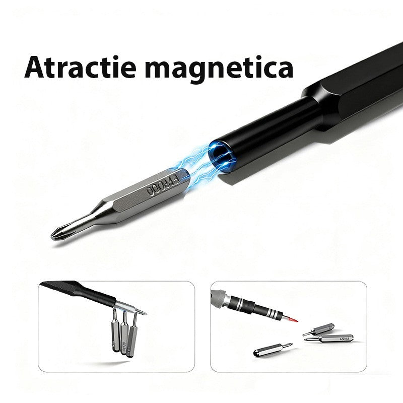Set Surubelnite 24-in-1 cu Clichet, Trusa Multifunctionala pentru Reparatii Electronice, Maner Ergonomic Magnetic, Otel Cromat, Cutie Organizatoare, Negru/Verde