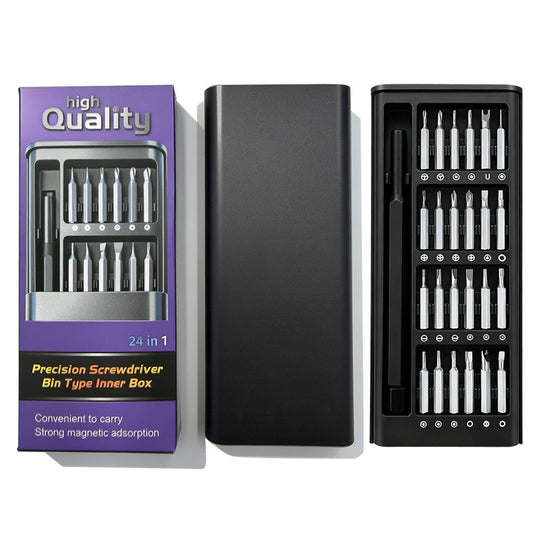 Set Surubelnite 24-in-1 cu Clichet, Trusa Multifunctionala pentru Reparatii Electronice, Maner Ergonomic Magnetic, Otel Cromat, Cutie Organizatoare, Negru/Verde