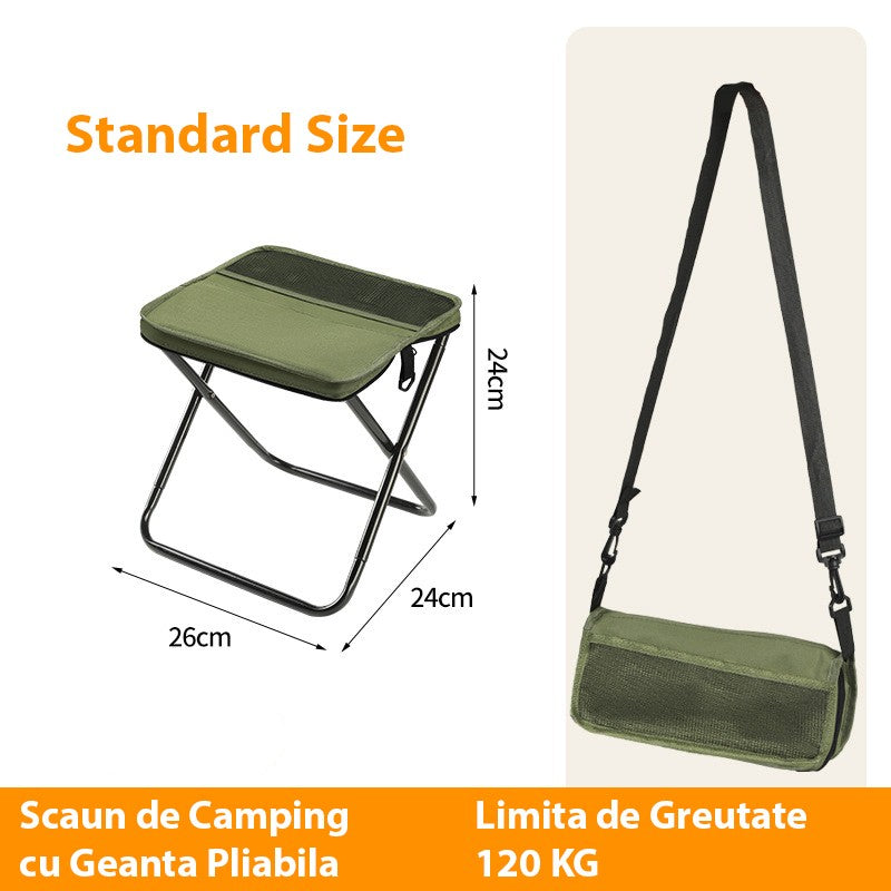 Scaun Taburet Pliabil pentru Camping si Pescuit, Portabil si Compact, Cadru Metalic si Panza Oxford, 26 x 24 x 24 cm, Verde