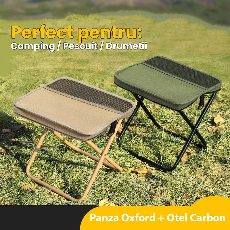 Scaun Taburet Pliabil pentru Camping si Pescuit, Portabil si Compact, Cadru Metalic si Panza Oxford, 26 x 24 x 24 cm, Verde