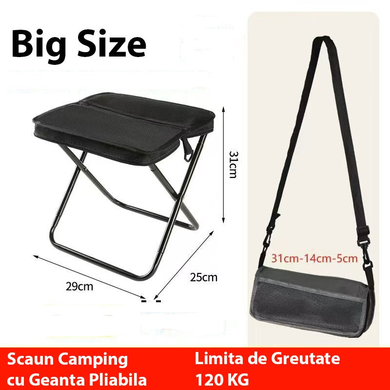 Scaun Taburet Pliabil pentru Camping si Pescuit, Portabil pentru Adulti, Panza Oxford si Cadru Metalic, 31 x 29 x 25 cm, Negru