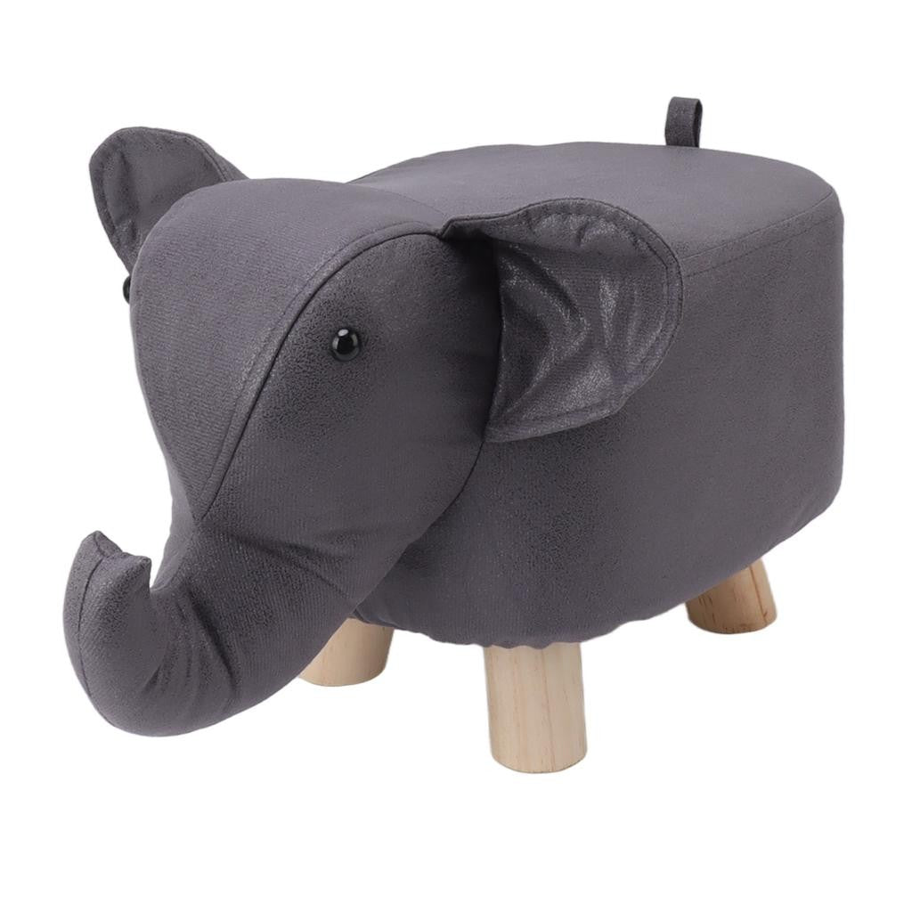 Taburet pentru Copii, Scaun Design Elefant cu Picioare din Lemn Masiv, Sezut Captusit cu Burete, Antiderapant, 30 x 25 x 25 cm, Gri Inchis