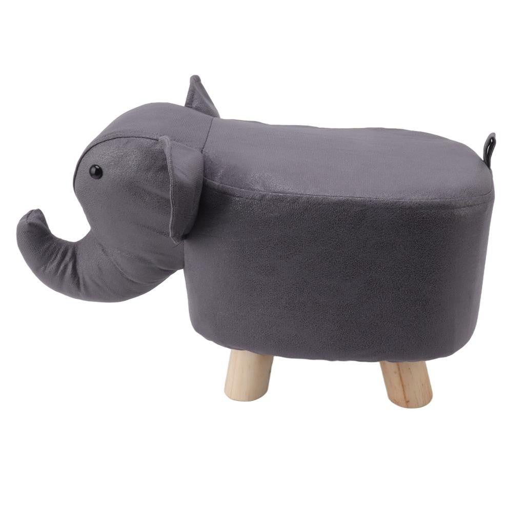 Taburet pentru Copii, Scaun Design Elefant cu Picioare din Lemn Masiv, Sezut Captusit cu Burete, Antiderapant, 30 x 25 x 25 cm, Gri Inchis