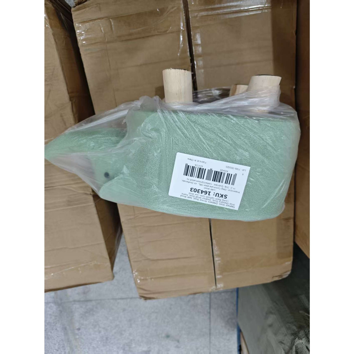 Taburet pentru Copii, Scaun Tip Taburet Model Elefant, Tapitat cu Burete Moale, Picioare din Lemn Masiv, 30 x 25 x 25 cm, Verde