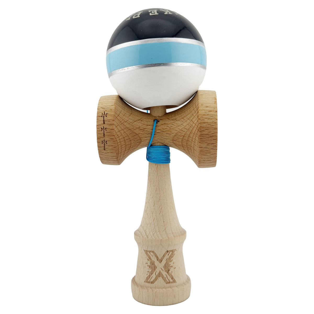 Kendama X Royal Spike Originala, Model Negru / Albastru Silver / Alb, Profesionala, Cupe Mari, Super Sticky, Rulment, Ata 55cm