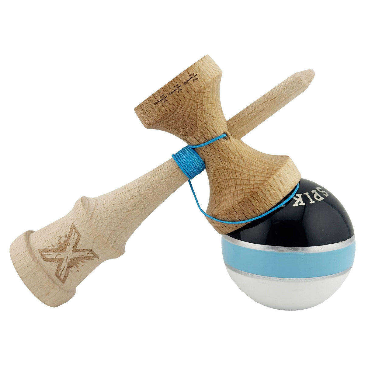 Kendama X Royal Spike Originala, Model Negru / Albastru Silver / Alb, Profesionala, Cupe Mari, Super Sticky, Rulment, Ata 55cm