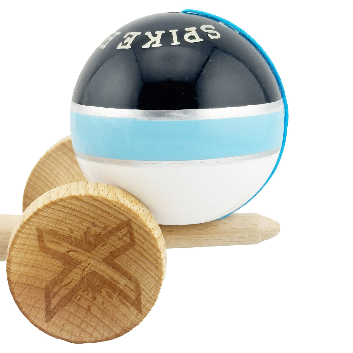 Kendama X Royal Spike Originala, Model Negru / Albastru Silver / Alb, Profesionala, Cupe Mari, Super Sticky, Rulment, Ata 55cm