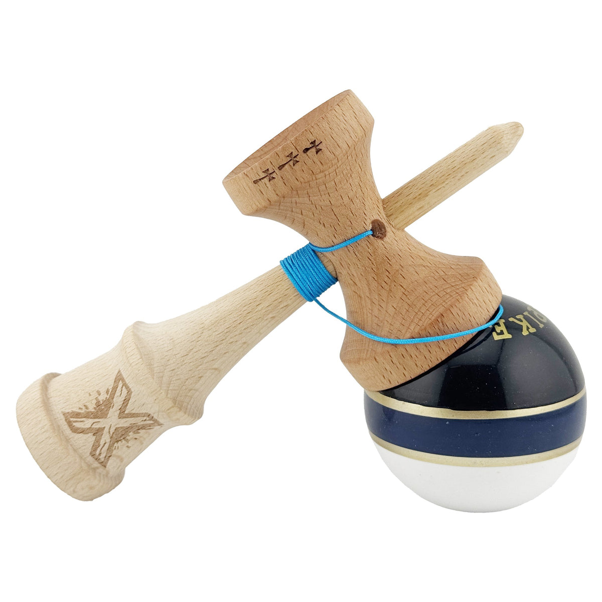 Kendama X Royal Spike Originala, Model Negru / Navy Gold / Alb, Profesionala, Cupe Mari, Super Sticky, Rulment, Ata 55cm