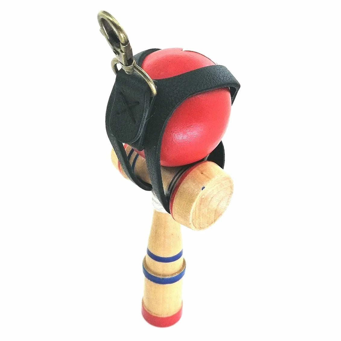 Husa Suport pentru Kendama, Breloc cu Sistem de Prindere si Catarama Metalica, Piele Ecologica, Diametru 6 cm, Negru
