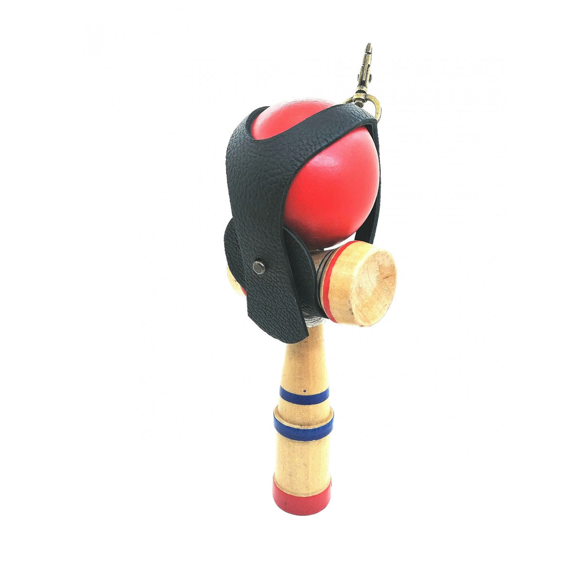 Husa Suport pentru Kendama, Breloc cu Sistem de Prindere si Catarama Metalica, Piele Ecologica, Diametru 6 cm, Negru