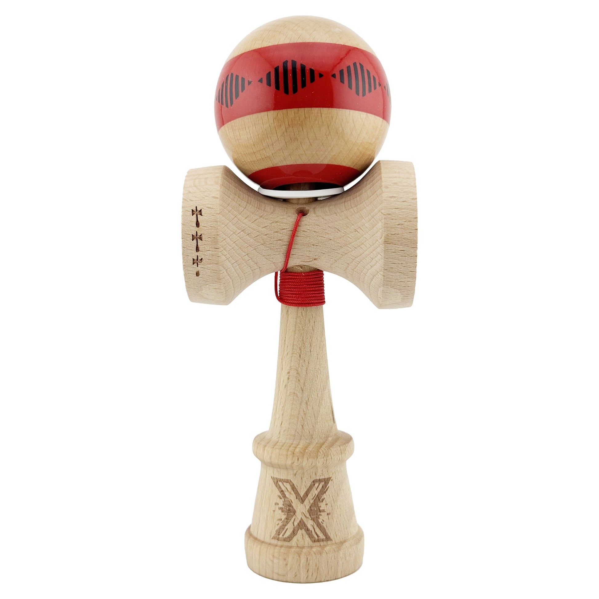 Kendama X Vibes Originala, Model V3 Rosu, Profesionala, Cupe Mari King Size, Super Sticky, Gaura in Baza, Rulment, Ata 55cm