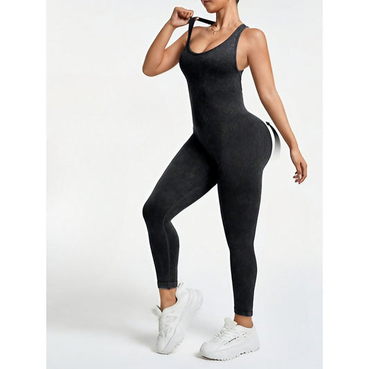 Salopetă Sport Damă One Piece, Costum Yoga și Fitness Fără Cusături, Material Elastic Respirabil, Nailon și Spandex, Negru, Mărime S
