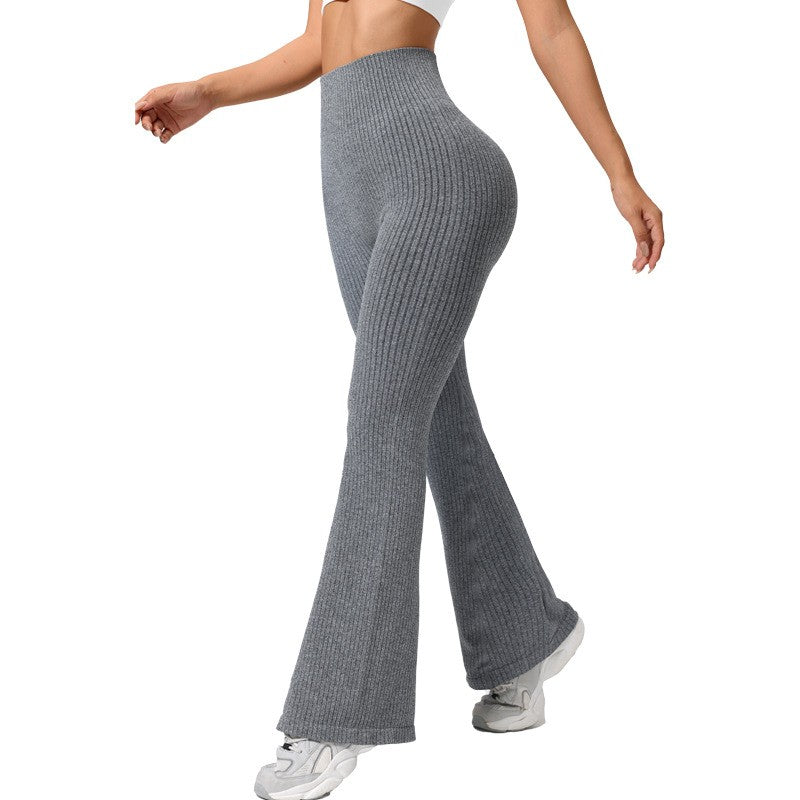 Pantaloni Sport Damă pentru Yoga și Fitness, Talie Înaltă fără Cusături, Croială Evazată, Material Tricotat Elastic, Gri Deschis, Mărime L