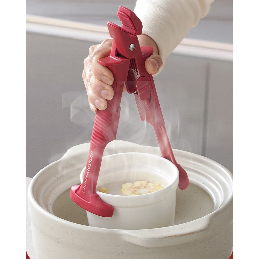 Clește Anti-Opărire 2-în-1 pentru Farfurii și Tăvi, Rezistent la Temperaturi Ridicate, Design Anti-Alunecare, ABS, Silicon și Oțel Inoxidabil, 24 x 6.5 cm, Roșu