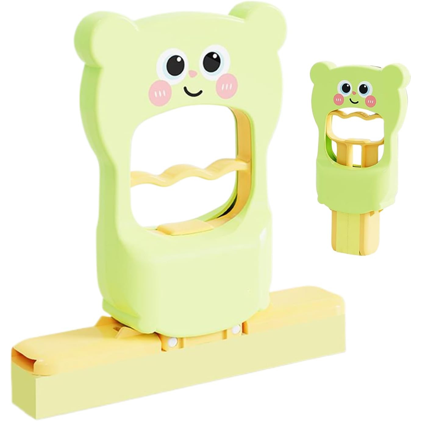 Mini Mop de Mână Pliabil, Stoarcere Automată Self-Wringing pentru Birou și Bucătărie, Model Ursuleț, Plastic și Burete Absorbant, 9 x 15 x 15 cm, Verde