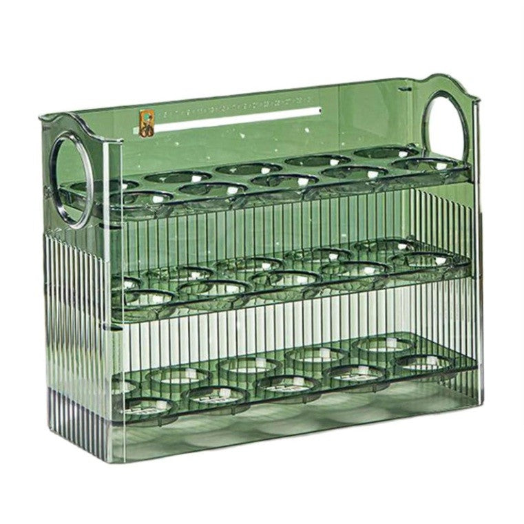 Suport Organizator pentru Oua, Suport Frigider cu 3 Straturi si Design Rabatabil, Plastic Alimentar, Capacitate 30 Oua, Verde Transparent