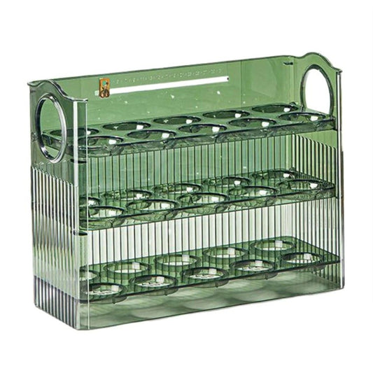 Suport Organizator pentru Oua, Suport Frigider cu 3 Straturi si Design Rabatabil, Plastic Alimentar, Capacitate 30 Oua, Verde Transparent