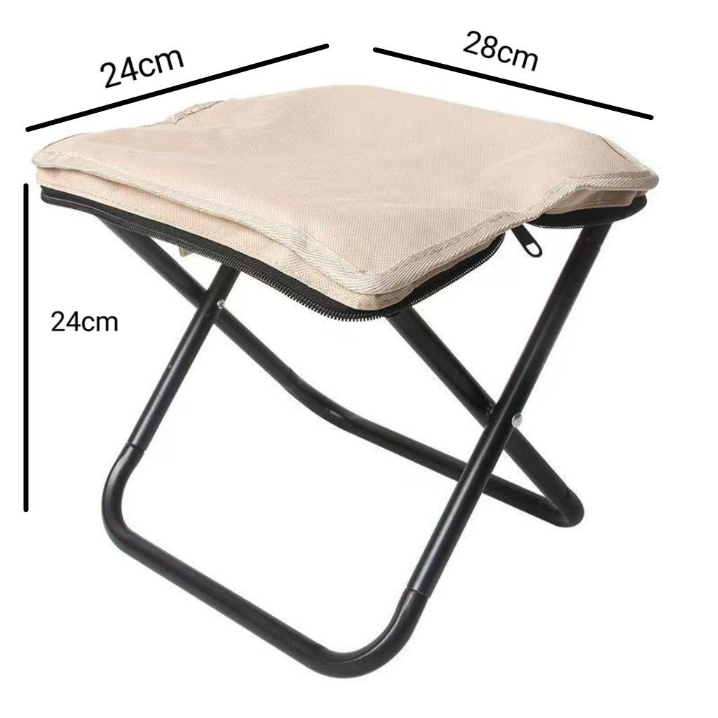 Scaun Pliabil Portabil pentru Camping si Pescuit, Adulți, Cadru Metalic si Panza Oxford, 24 x 24 x 28 cm, Negru/Bej