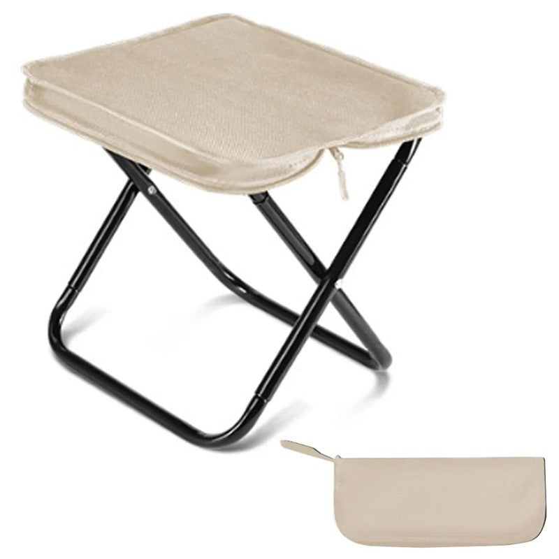 Scaun Pliabil Portabil pentru Camping si Pescuit, Adulți, Cadru Metalic si Panza Oxford, 24 x 24 x 28 cm, Negru/Bej