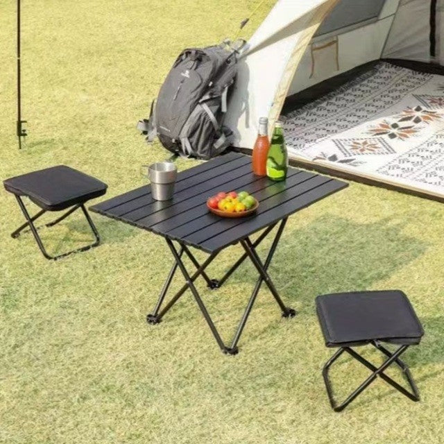 Scaun Pliabil Portabil pentru Camping si Pescuit, Cadru Metalic si Panza Oxford, Adulti, 24 x 24 x 28 cm, Negru