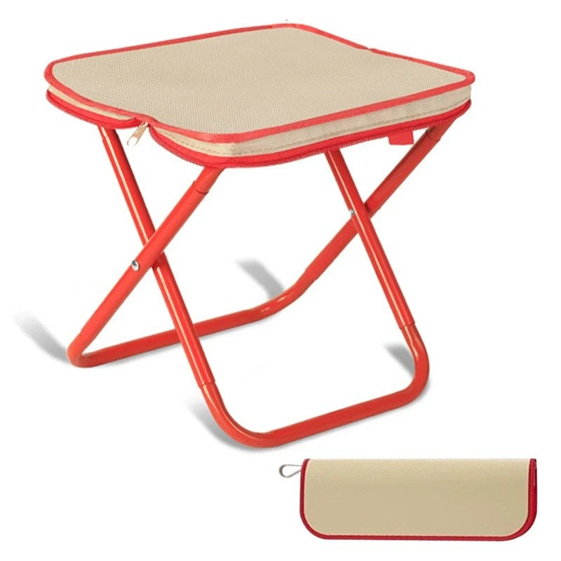 Scaun Pliabil Portabil pentru Camping si Pescuit, Cadru Metalic si Panza Oxford Rezistenta, Design Compact pentru Adulti, 24 x 24 x 28 cm, Rosu/Bej