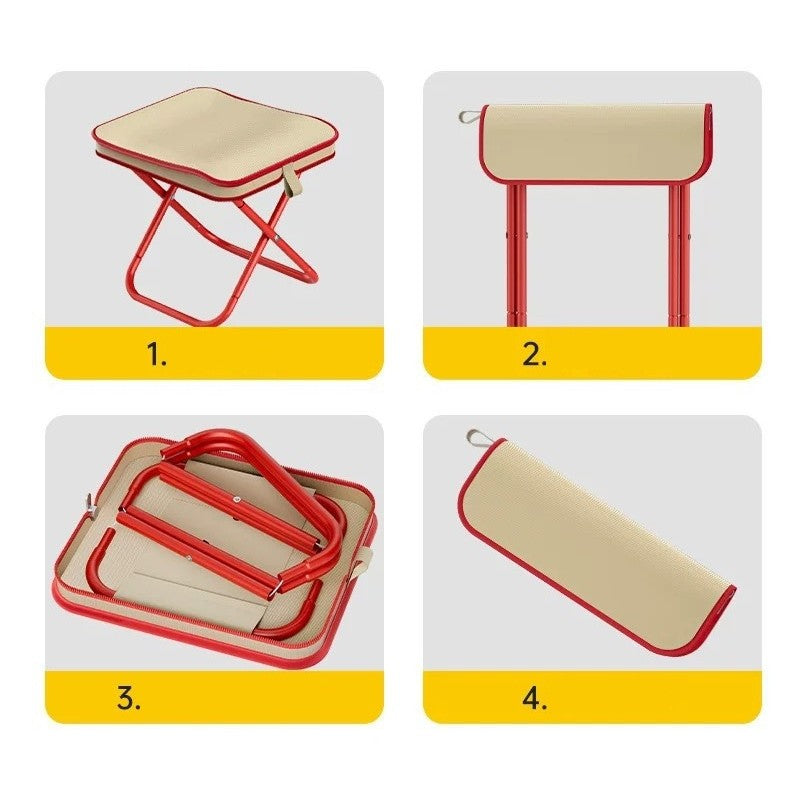 Scaun Pliabil Portabil pentru Camping si Pescuit, Cadru Metalic si Panza Oxford Rezistenta, Design Compact pentru Adulti, 24 x 24 x 28 cm, Rosu/Bej