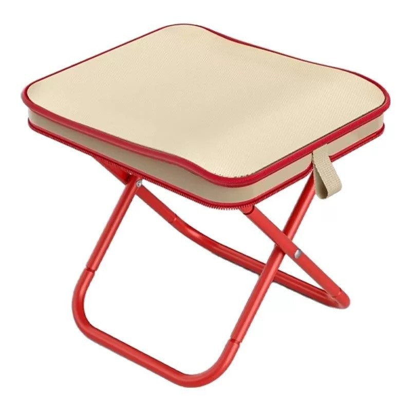 Scaun Pliabil Portabil pentru Camping si Pescuit, Cadru Metalic si Panza Oxford Rezistenta, Design Compact pentru Adulti, 24 x 24 x 28 cm, Rosu/Bej