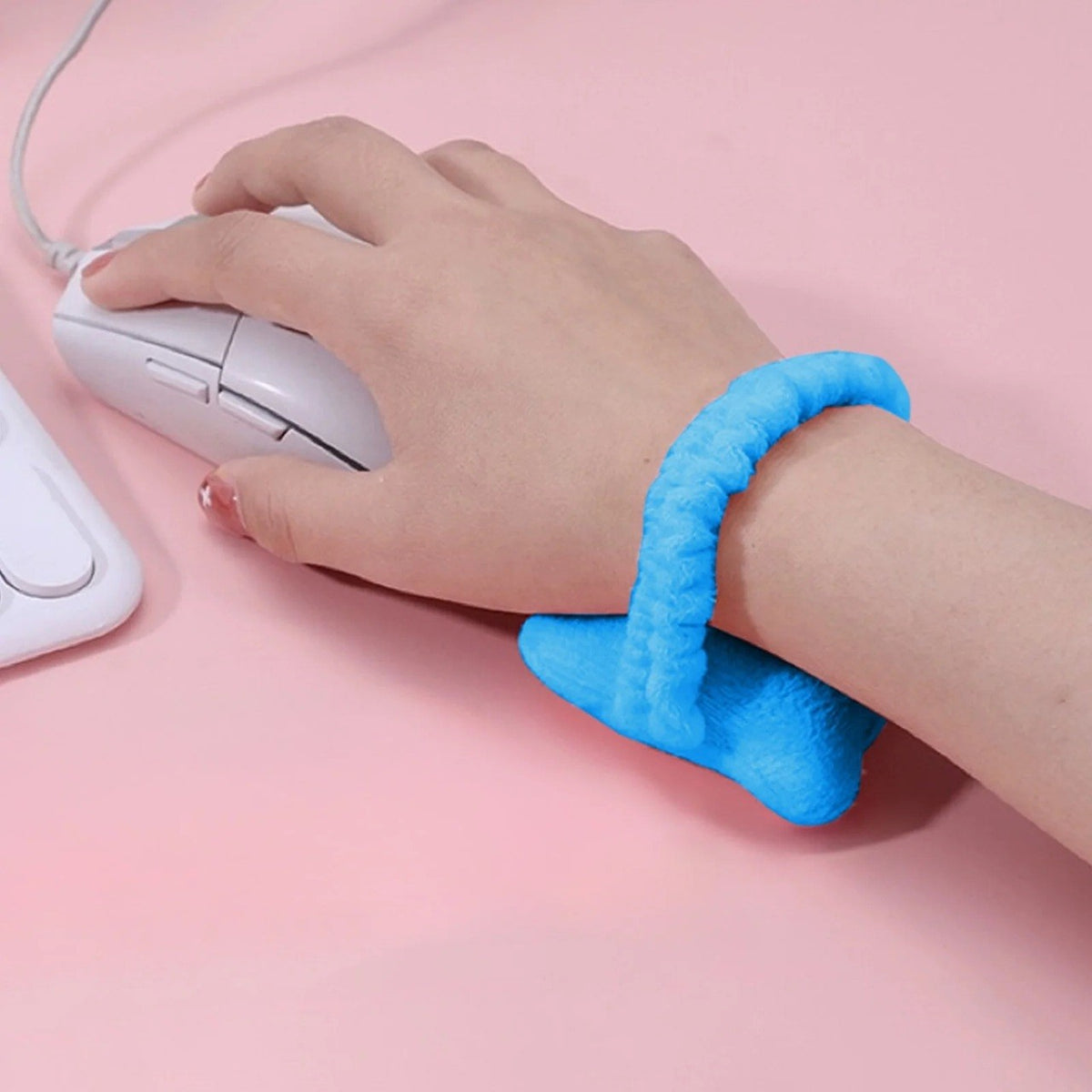 Suport Încheietură Mână pentru Mouse și Tastatură, Pernuță Ergonomică cu Bandă Elastică, Pluș Moale, 7.5 x 7 cm, Albastru