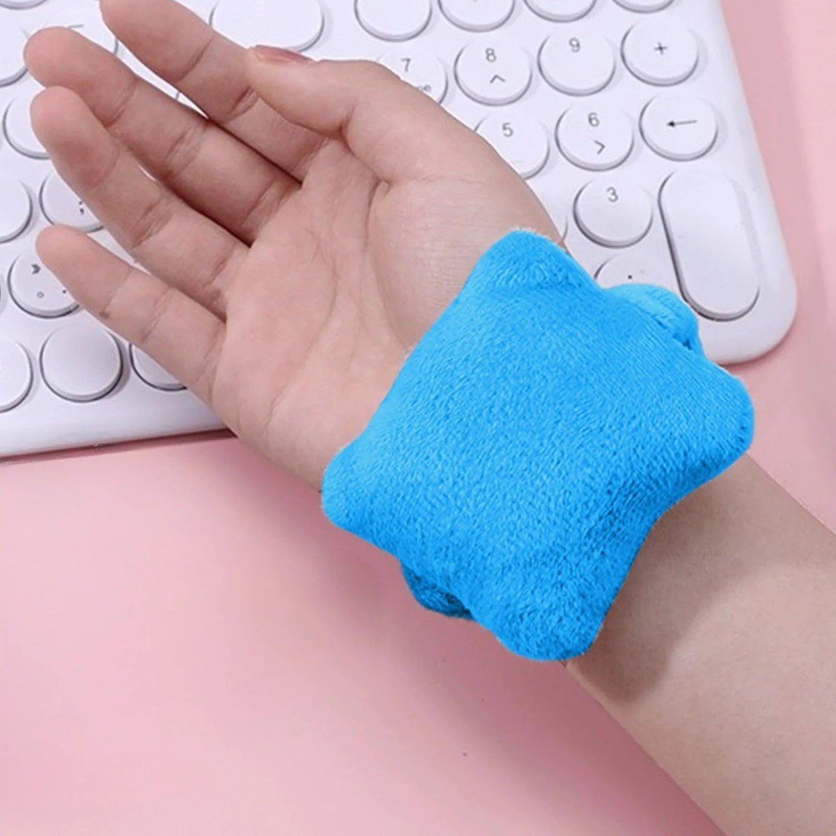 Suport Încheietură Mână pentru Mouse și Tastatură, Pernuță Ergonomică cu Bandă Elastică, Pluș Moale, 7.5 x 7 cm, Albastru