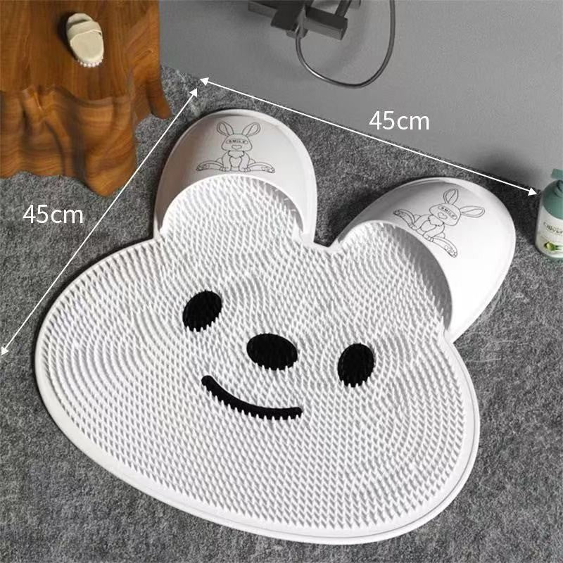 Covoras de Baie pentru Masaj si Spalat Picioare, Ventuze Antiderapante si Exfoliere, TPE Elastic, Model Iepuras, 45 x 45 cm, Alb