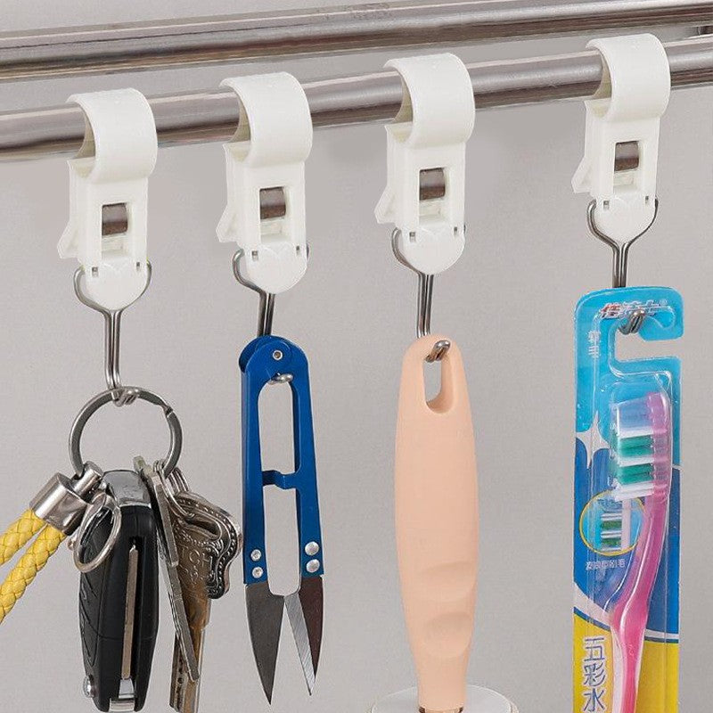 Set 4 Carlige Multifunctionale Tubulare, Suport Mobile pentru Baie si Bucatarie, Montare Fara Gaurire pe Tija, Material ABS Rezistent, 8.7 x 3.5 cm, Alb