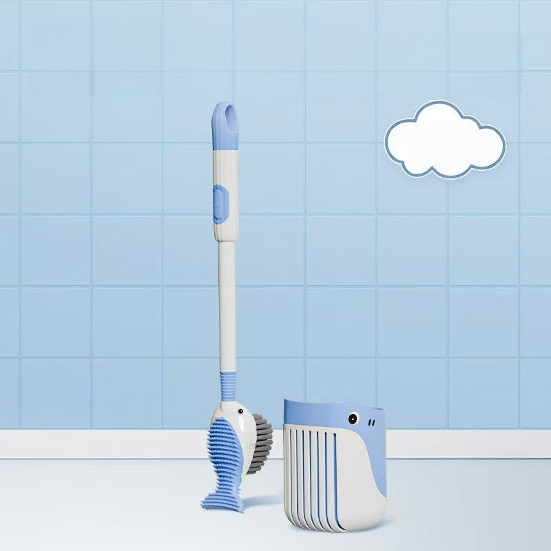 Perie de Toaleta cu Suport de Perete, Rezervor Detergent si Pulverizator, 2 Tipuri de Peri TPR si PET, Montare Fara Gaurire, Model Balena, Albastru