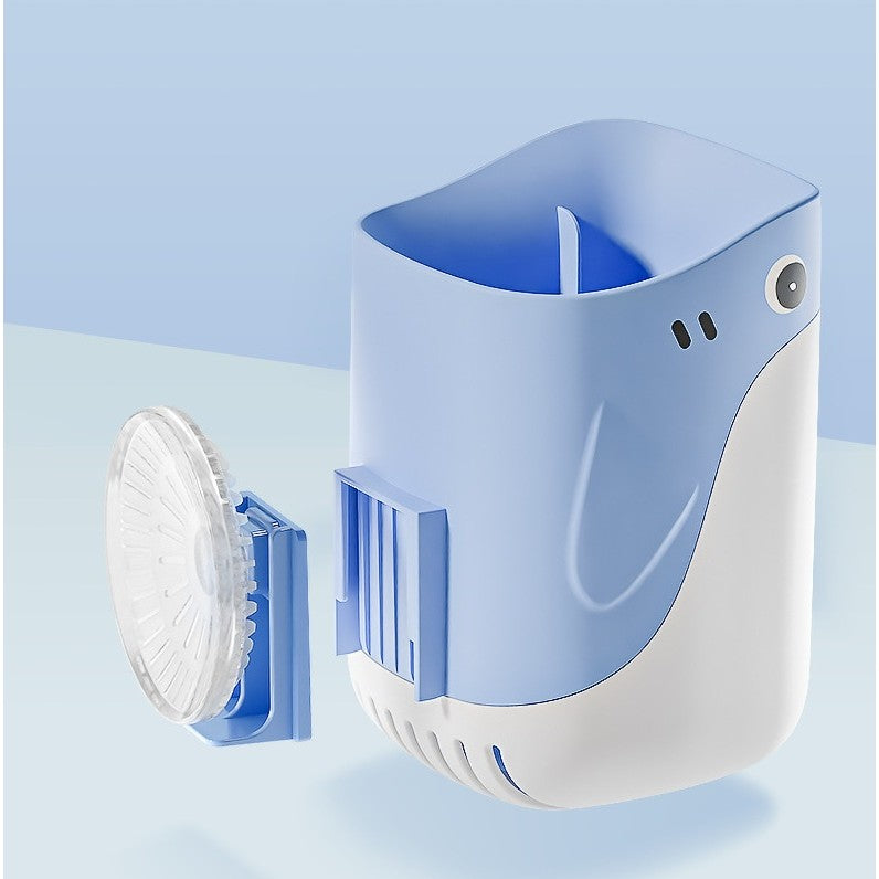 Perie de Toaleta cu Suport de Perete, Rezervor Detergent si Pulverizator, 2 Tipuri de Peri TPR si PET, Montare Fara Gaurire, Model Balena, Albastru