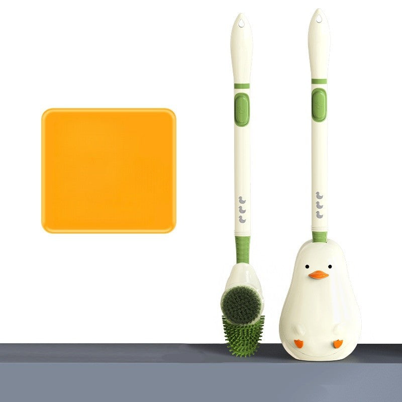 Perie de Toaleta cu Rezervor Detergent, Suport de Perete fara Gaurire, 2 Tipuri de Peri TPR si PET, Design Rata, Verde, 43 cm