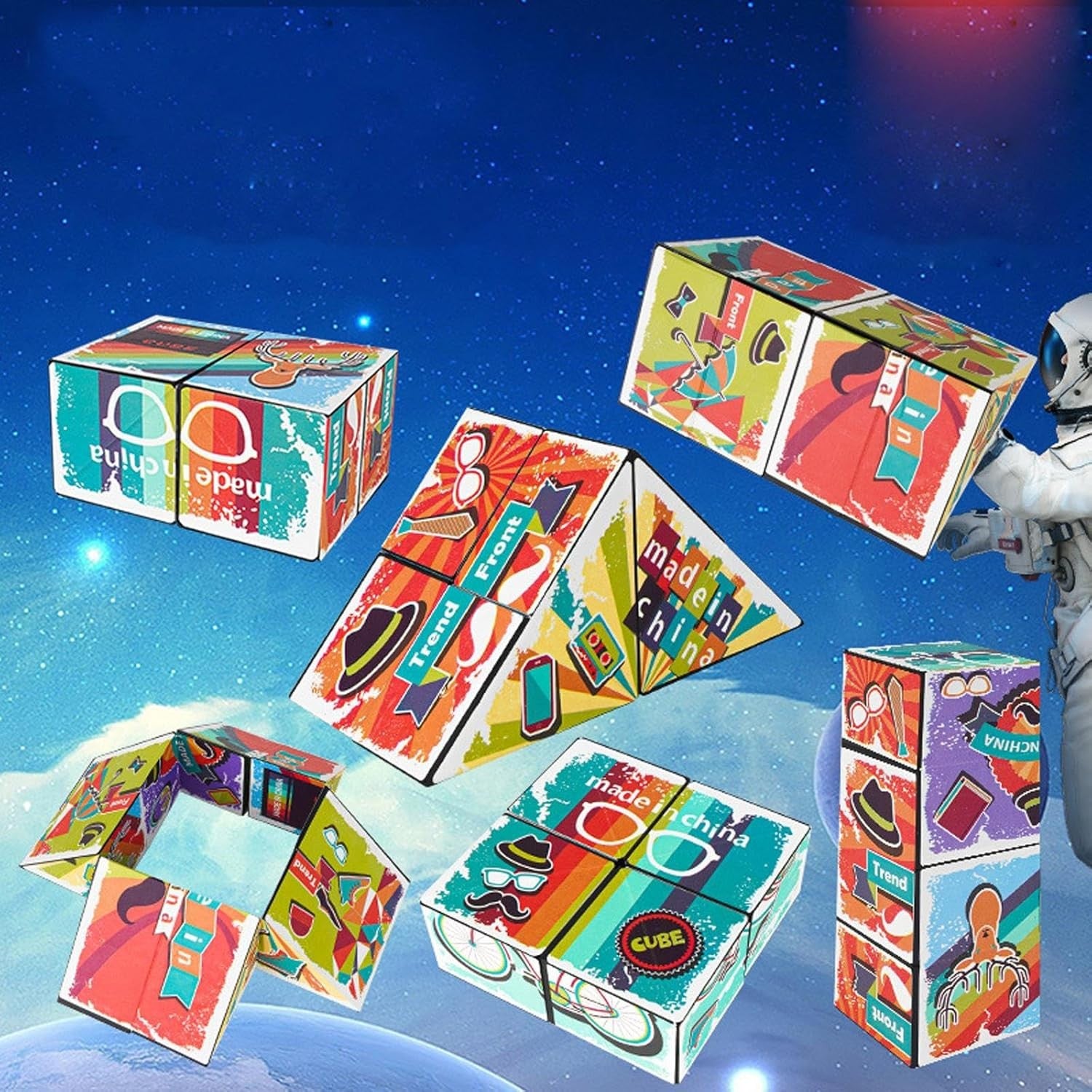 Jucarie Interactiva Magic Cube, Puzzle Transformabil 3D Anti-stress, Educativ si Geometric, Material Plastic, 8 x 8 x 3 cm, Multicolor