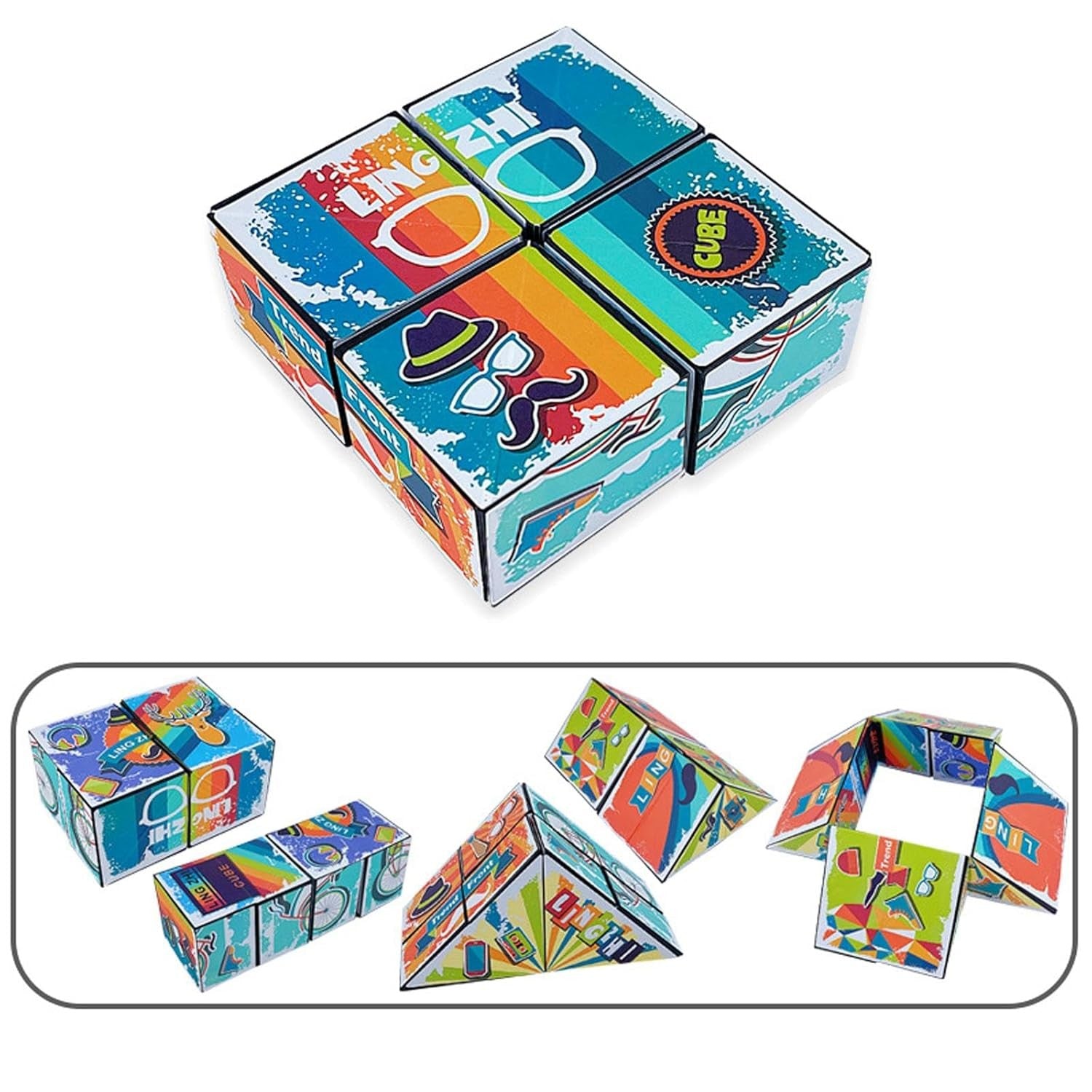 Jucarie Interactiva Magic Cube, Puzzle Transformabil 3D Anti-stress, Educativ si Geometric, Material Plastic, 8 x 8 x 3 cm, Multicolor