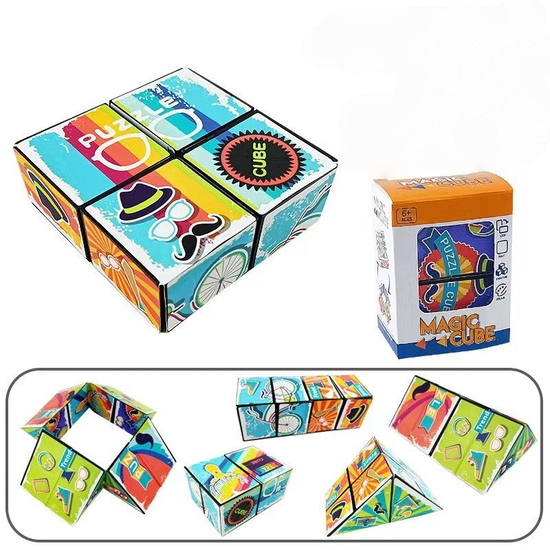 Jucarie Interactiva Magic Cube, Puzzle Transformabil 3D Anti-stress, Educativ si Geometric, Material Plastic, 8 x 8 x 3 cm, Multicolor